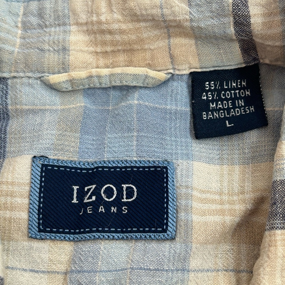 Izod Men’s Plaid Short Sleeve Button Down Linen Cotton Blend Shirt Sz L - Picture 5 of 5
